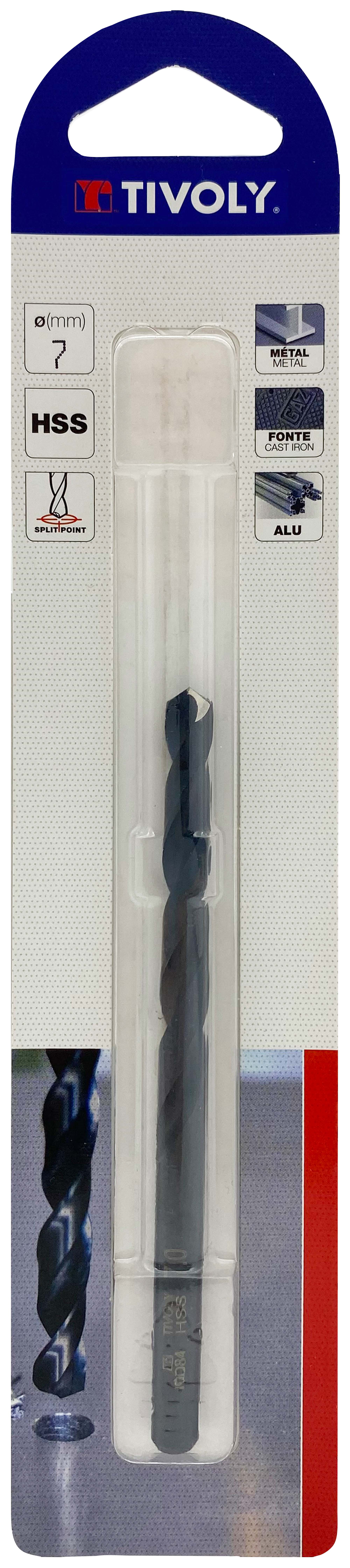 Foret métaux taillé meulé HSS -Revêtu STEAM -DIN338 -h8 -Pointe en croix Ø: 7 L: 109 TIVOLY - 11436720700