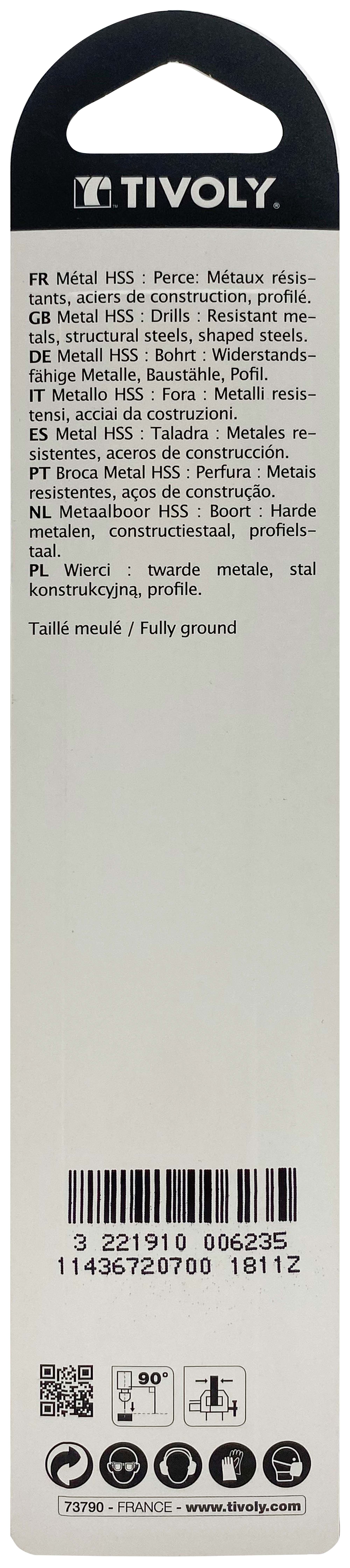 Foret métaux taillé meulé HSS -Revêtu STEAM -DIN338 -h8 -Pointe en croix Ø: 7 L: 109 TIVOLY - 11436720700