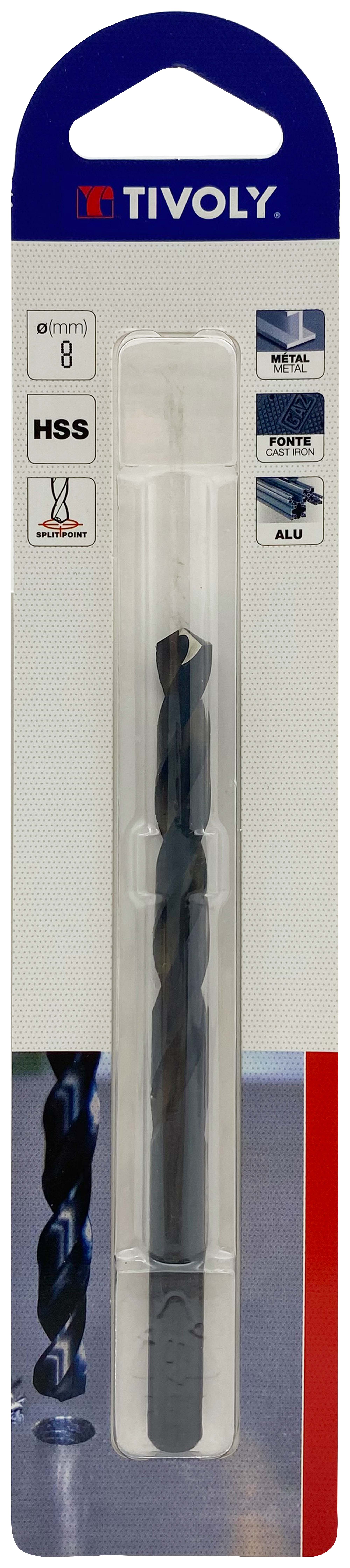 Foret métaux taillé meulé HSS -Revêtu STEAM -DIN338 -h8 -Pointe en croix Ø: 8 L: 117 TIVOLY - 11436720800
