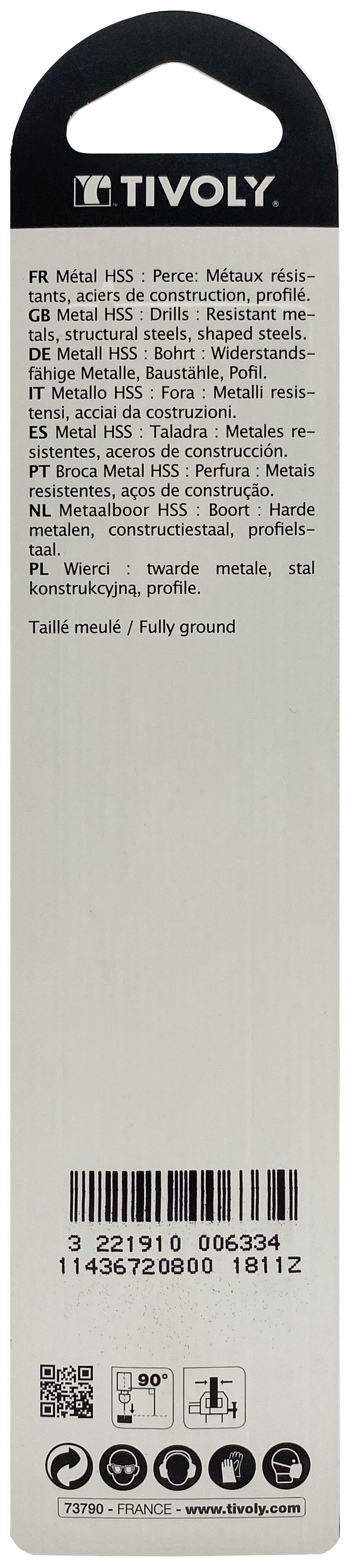 Foret métaux taillé meulé HSS -Revêtu STEAM -DIN338 -h8 -Pointe en croix Ø: 8 L: 117 TIVOLY - 11436720800