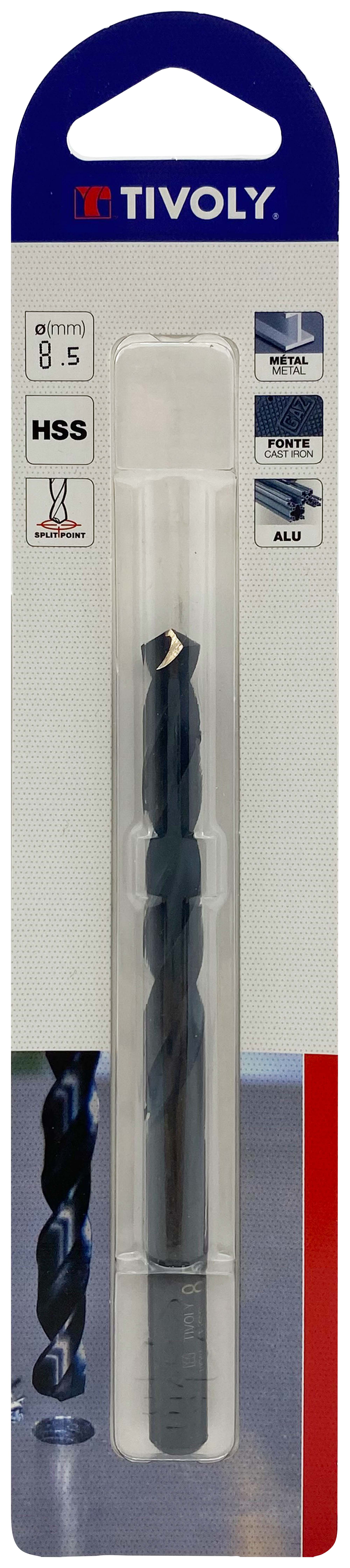 Foret métaux taillé meulé HSS -Revêtu STEAM -DIN338 -h8 -Pointe en croix Ø: 8.5 L: 117 TIVOLY - 11436720850