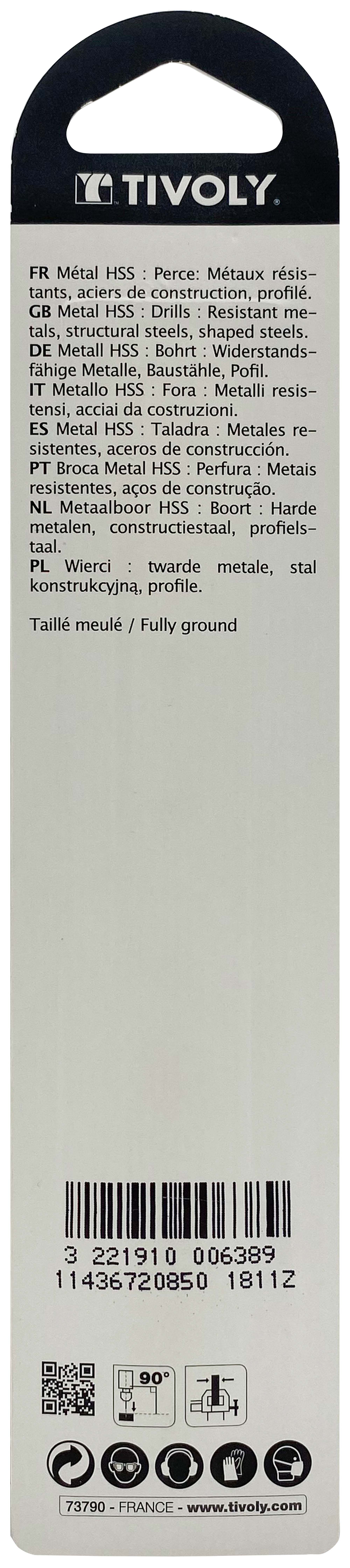 Foret métaux taillé meulé HSS -Revêtu STEAM -DIN338 -h8 -Pointe en croix Ø: 8.5 L: 117 TIVOLY - 11436720850