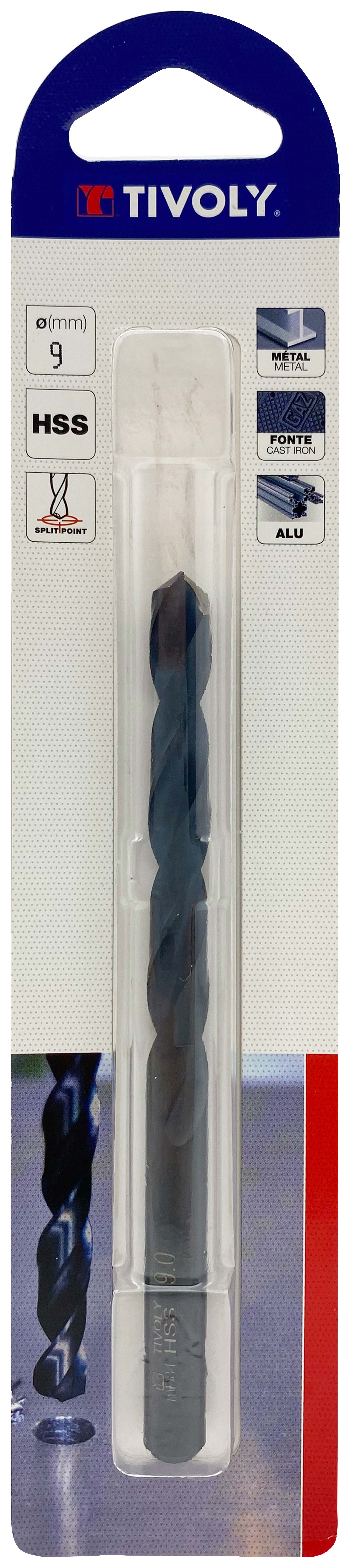 Foret métaux taillé meulé HSS -Revêtu STEAM -DIN338 -h8 -Pointe en croix Ø: 9 L: 125 TIVOLY - 11436720900