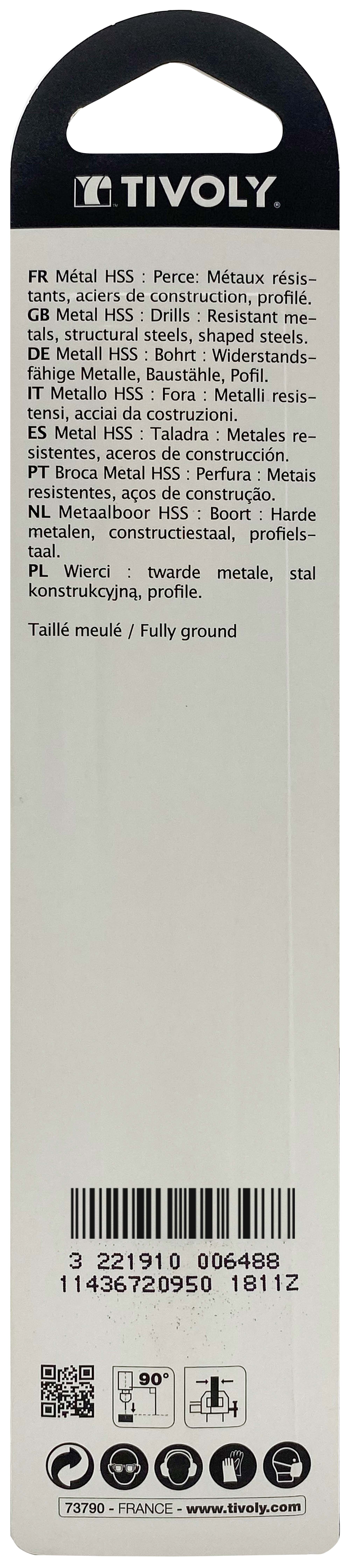 Foret métaux taillé meulé HSS -Revêtu STEAM -DIN338 -h8 -Pointe en croix Ø: 9.5 L: 125 TIVOLY - 11436720950