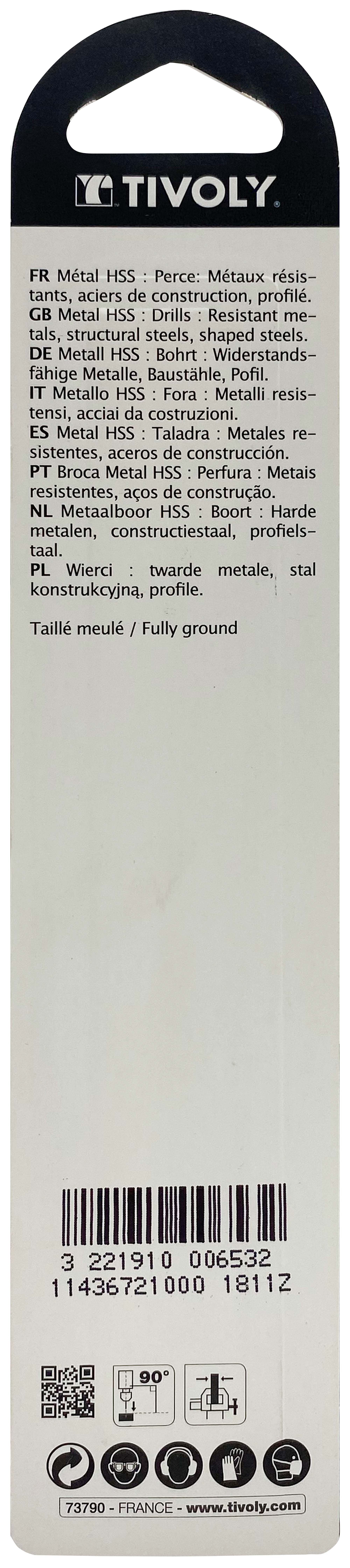 Foret métaux taillé meulé HSS -Revêtu STEAM -DIN338 -h8 -Pointe en croix Ø: 10 L: 133 TIVOLY - 11436721000