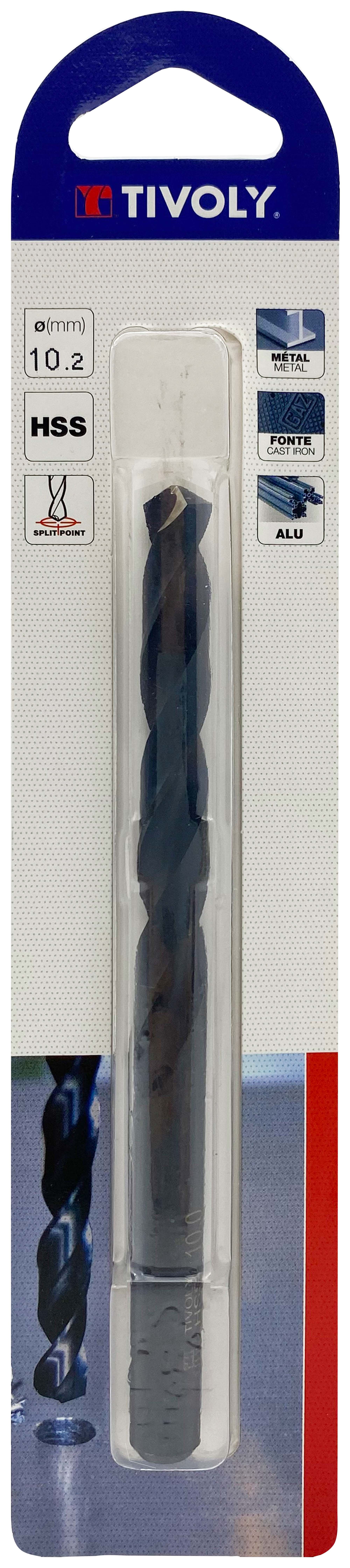 Foret métaux taillé meulé HSS -Revêtu STEAM -DIN338 -h8 -Pointe en croix Ø: 10.2 L: 133 TIVOLY - 11436721020