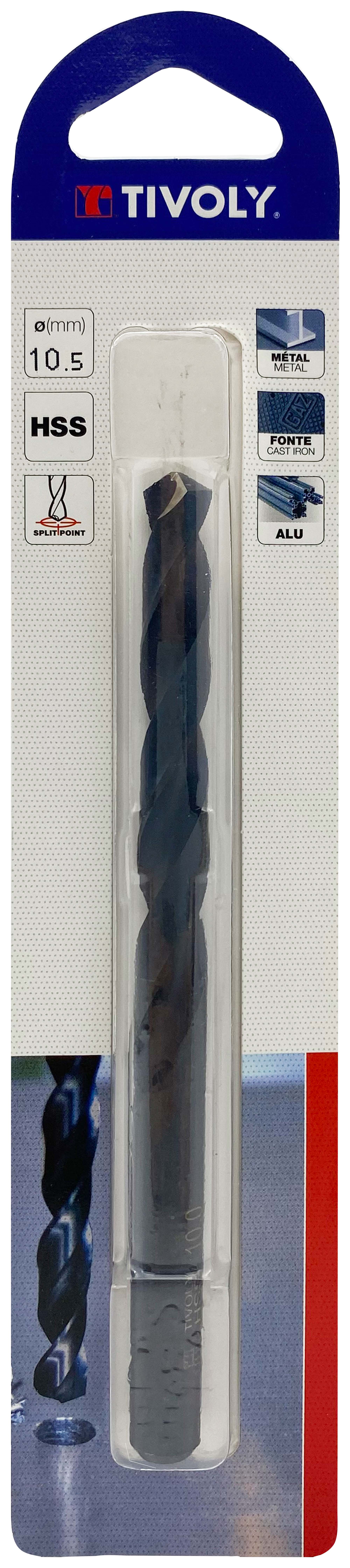 Foret métaux taillé meulé HSS -Revêtu STEAM -DIN338 -h8 -Pointe en croix Ø: 10.5 L: 133 TIVOLY - 11436721050