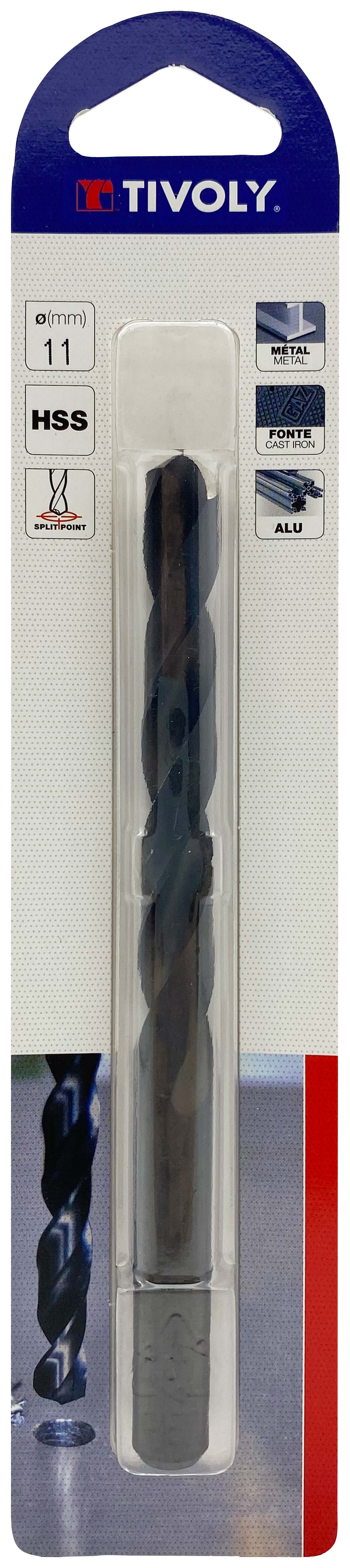 Foret métaux taillé meulé HSS -Revêtu STEAM -DIN338 -h8 -Pointe en croix Ø: 11 L: 142 TIVOLY - 11436721100