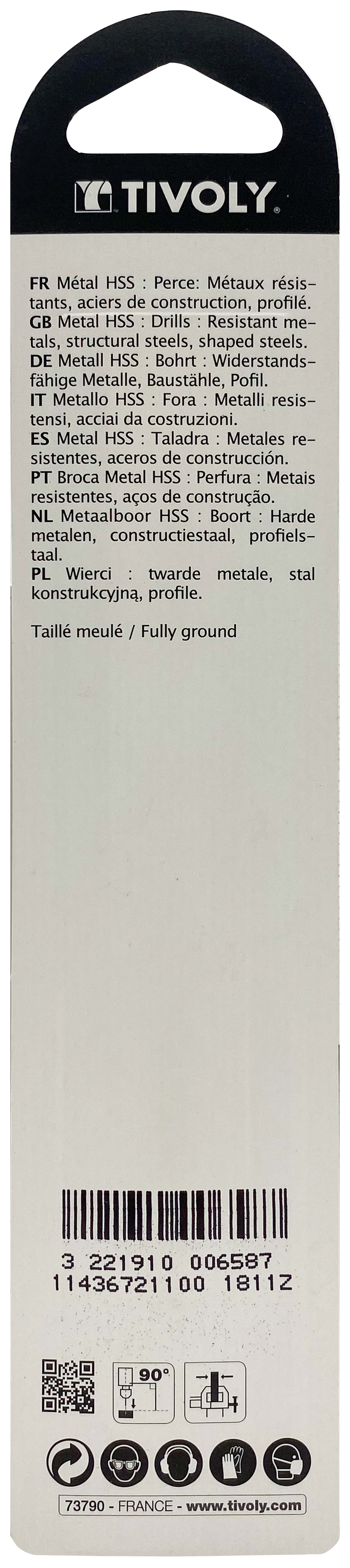 Foret métaux taillé meulé HSS -Revêtu STEAM -DIN338 -h8 -Pointe en croix Ø: 11 L: 142 TIVOLY - 11436721100