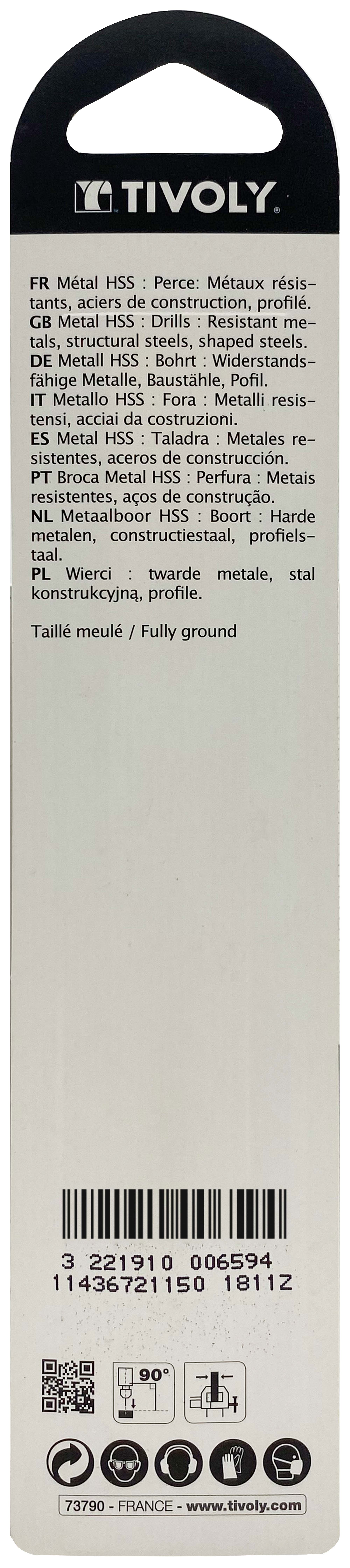 Foret métaux taillé meulé HSS -Revêtu STEAM -DIN338 -h8 -Pointe en croix Ø: 11.5 L: 142 TIVOLY - 11436721150