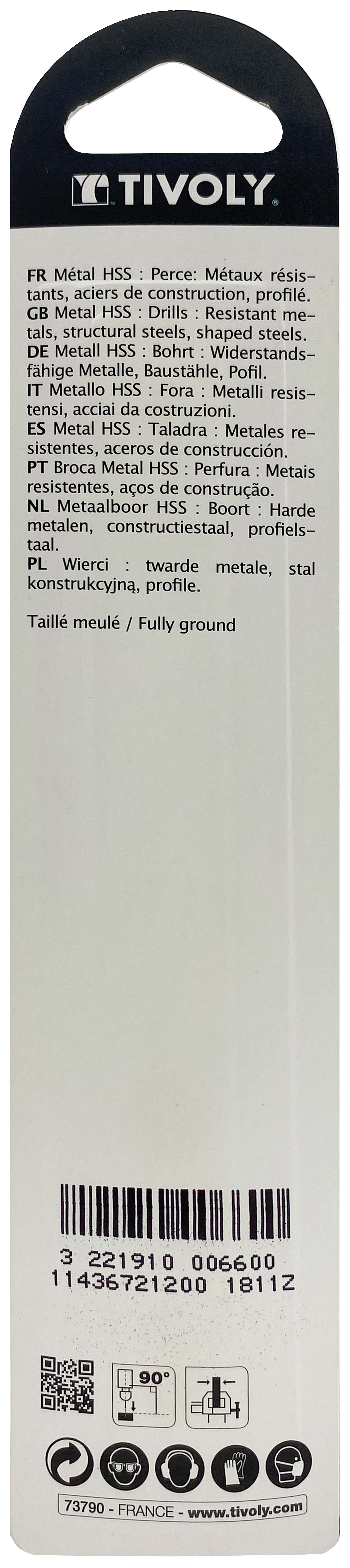 Foret métaux taillé meulé HSS -Revêtu STEAM -DIN338 -h8 -Pointe en croix Ø: 12 L: 151 TIVOLY - 11436721200