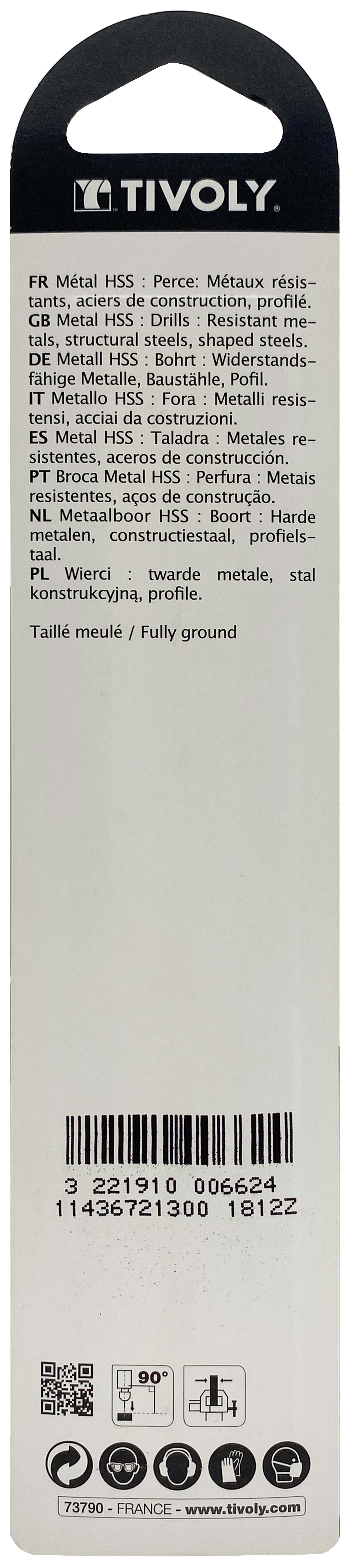 Foret métaux taillé meulé HSS -Revêtu STEAM -DIN338 -h8 -Pointe en croix Ø: 13 L: 151 TIVOLY - 11436721300