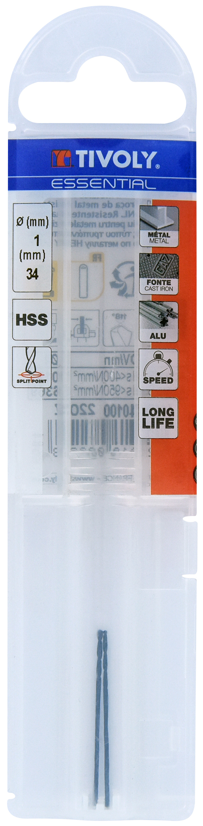 Foret métaux taillé meulé HSS -Revêtu STEAM -DIN338 -h8 -Pointe en croix Ø: 1 L: 34 TIVOLY - 11436740100