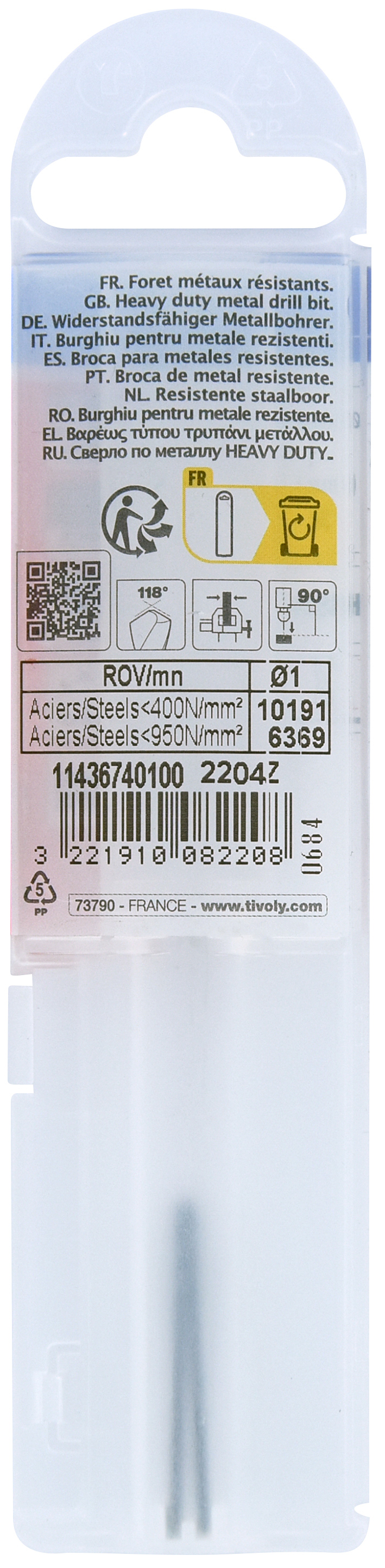 Foret métaux taillé meulé HSS -Revêtu STEAM -DIN338 -h8 -Pointe en croix Ø: 1 L: 34 TIVOLY - 11436740100
