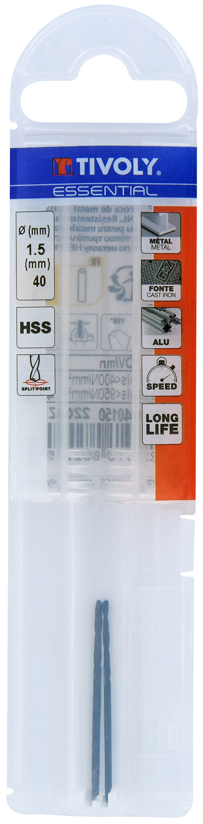 Foret métaux taillé meulé HSS -Revêtu STEAM -DIN338 -h8 -Pointe en croix Ø: 1.5 L: 40 TIVOLY - 11436740150