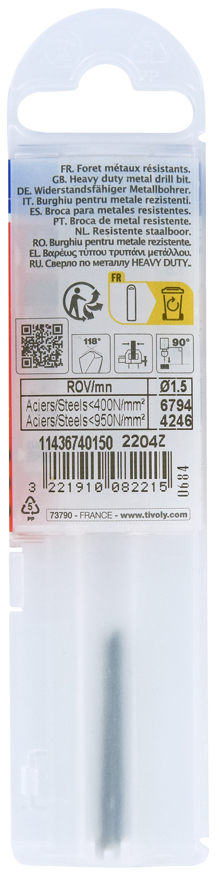 Foret métaux taillé meulé HSS -Revêtu STEAM -DIN338 -h8 -Pointe en croix Ø: 1.5 L: 40 TIVOLY - 11436740150