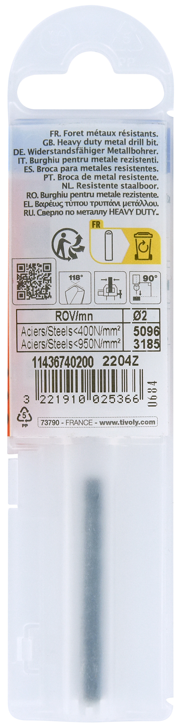 Foret métaux taillé meulé HSS -Revêtu STEAM -DIN338 -h8 -Pointe en croix Ø: 2 L: 49 TIVOLY - 11436740200