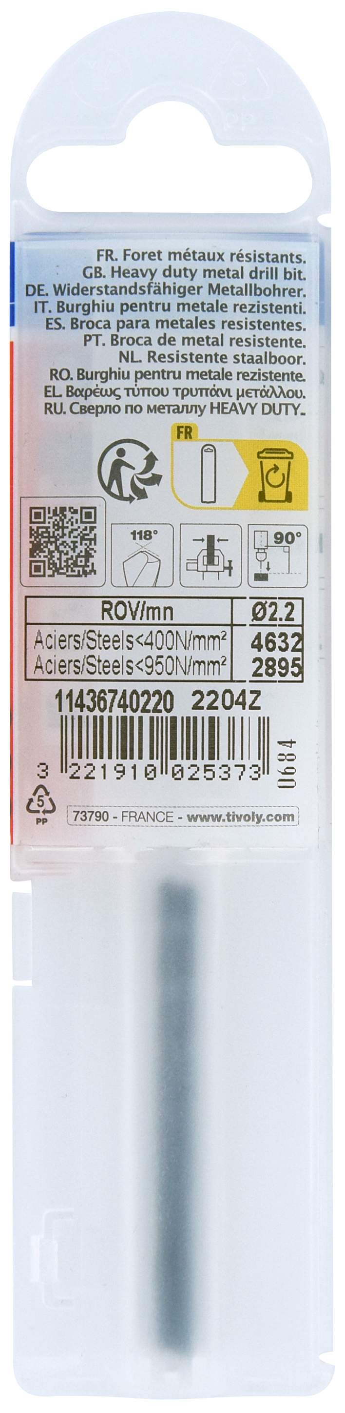 Foret métaux taillé meulé HSS -Revêtu STEAM -DIN338 -h8 -Pointe en croix Ø: 2.2 L: 53 TIVOLY - 11436740220