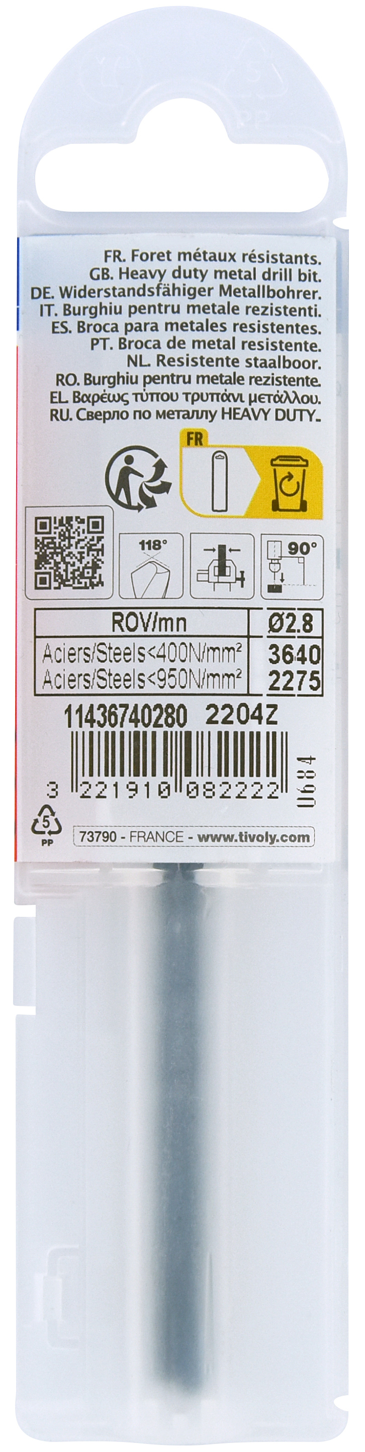 Foret métaux taillé meulé HSS -Revêtu STEAM -DIN338 -h8 -Pointe en croix Ø: 2.8 L: 61 TIVOLY - 11436740280