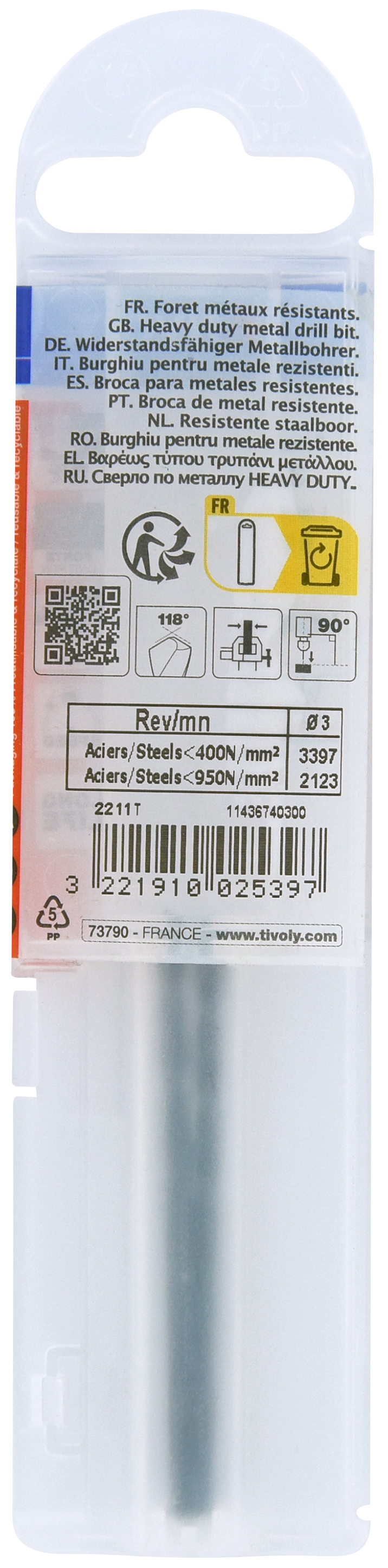 Foret métaux taillé meulé HSS -Revêtu STEAM -DIN338 -h8 -Pointe en croix Ø: 3 L: 61 TIVOLY - 11436740300