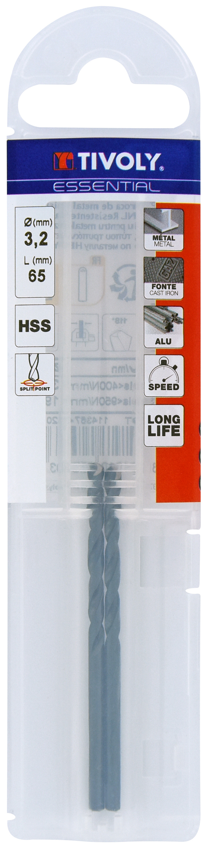 Foret métaux taillé meulé HSS -Revêtu STEAM -DIN338 -h8 -Pointe en croix Ø: 3.2 L: 65 TIVOLY - 11436740320