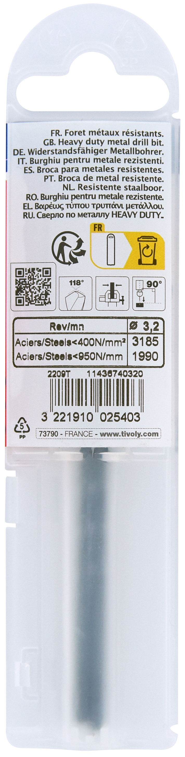 Foret métaux taillé meulé HSS -Revêtu STEAM -DIN338 -h8 -Pointe en croix Ø: 3.2 L: 65 TIVOLY - 11436740320