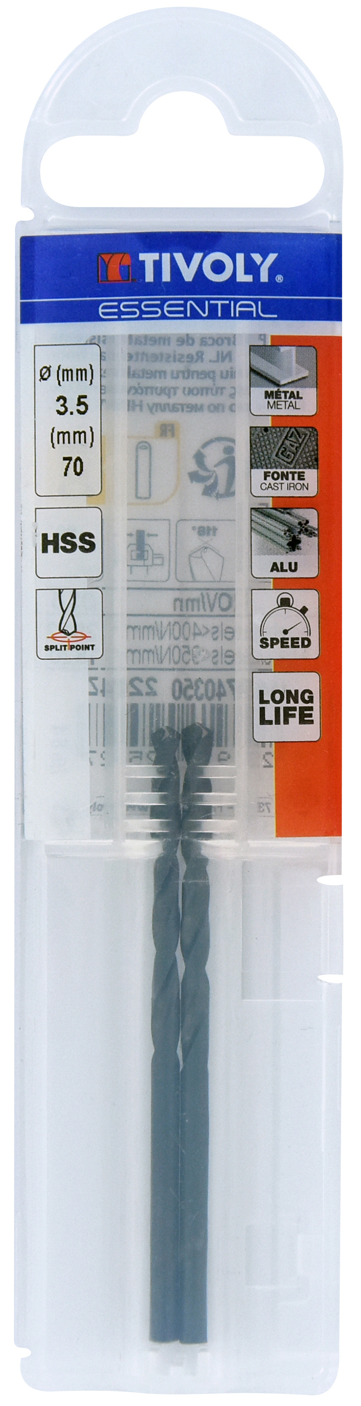 Foret métaux taillé meulé HSS -Revêtu STEAM -DIN338 -h8 -Pointe en croix Ø: 3.5 L: 70 TIVOLY - 11436740350