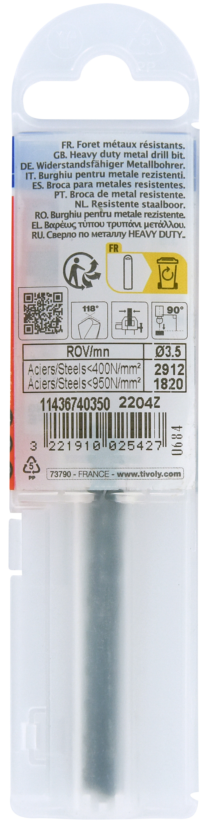 Foret métaux taillé meulé HSS -Revêtu STEAM -DIN338 -h8 -Pointe en croix Ø: 3.5 L: 70 TIVOLY - 11436740350