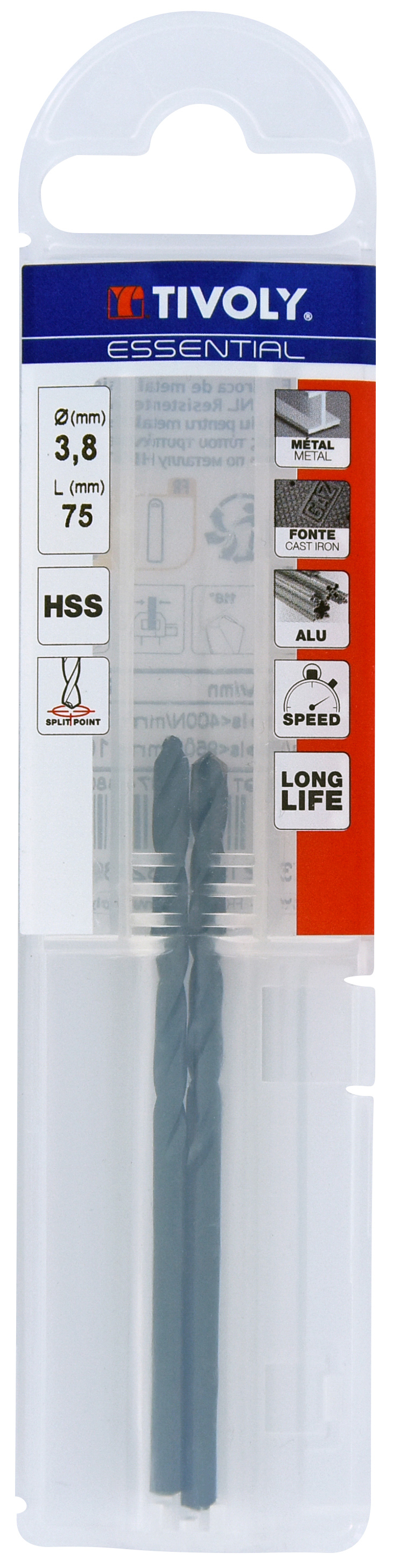 Foret métaux taillé meulé HSS -Revêtu STEAM -DIN338 -h8 -Pointe en croix Ø: 3.8 L: 75 TIVOLY - 11436740380