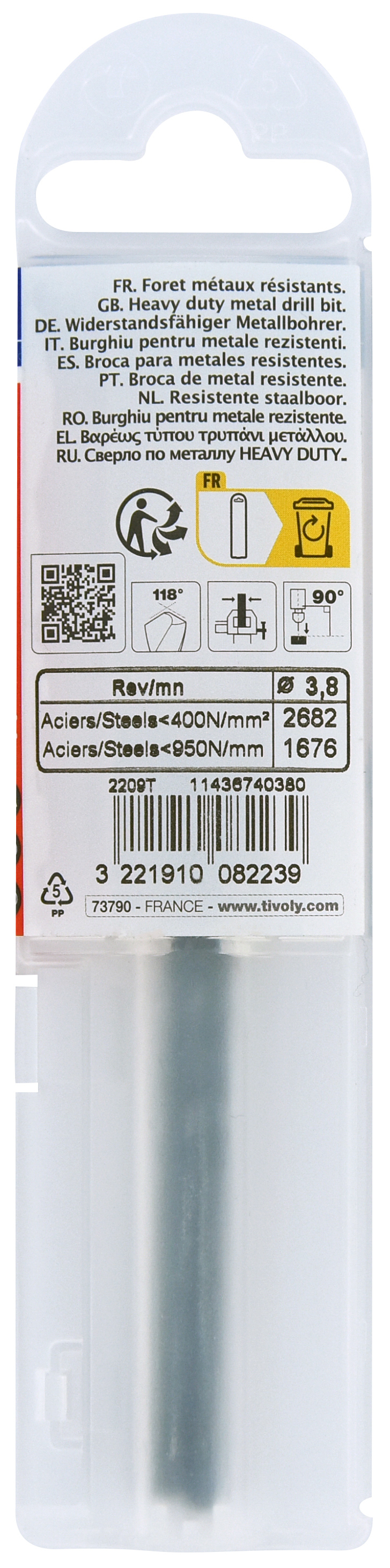 Foret métaux taillé meulé HSS -Revêtu STEAM -DIN338 -h8 -Pointe en croix Ø: 3.8 L: 75 TIVOLY - 11436740380