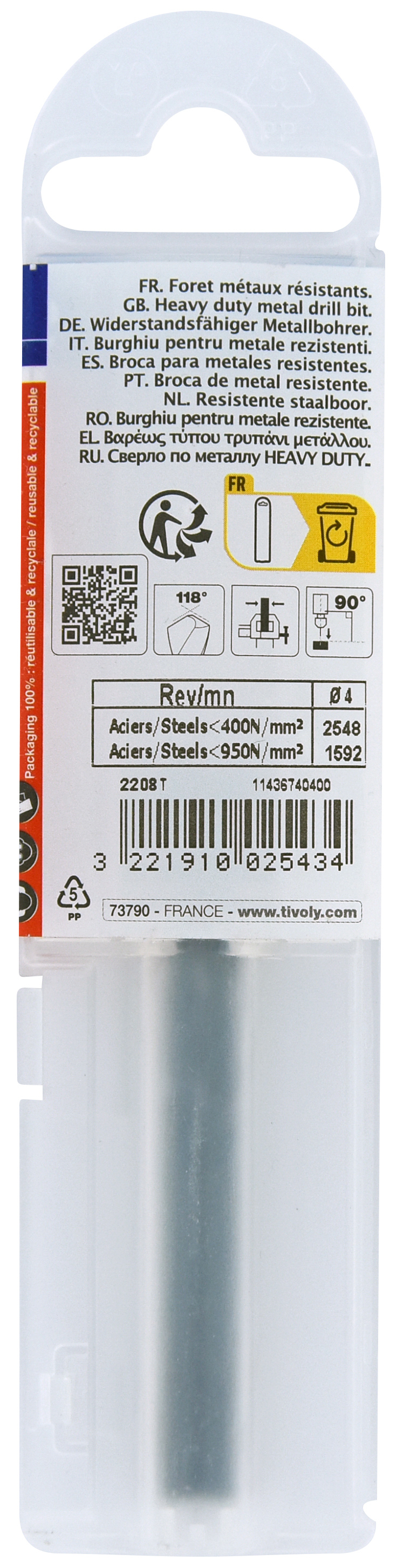 Foret métaux taillé meulé HSS -Revêtu STEAM -DIN338 -h8 -Pointe en croix Ø: 4 L: 75 TIVOLY - 11436740400