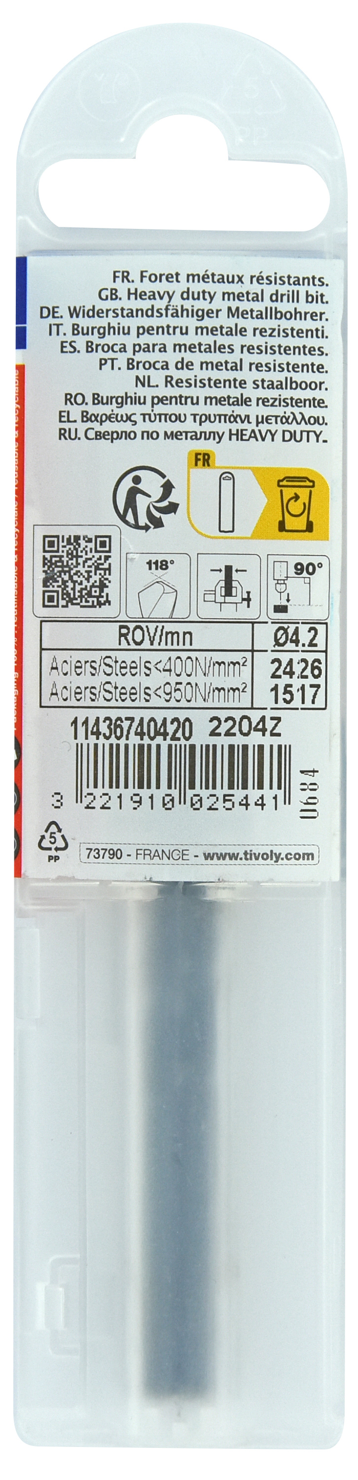 Foret métaux taillé meulé HSS -Revêtu STEAM -DIN338 -h8 -Pointe en croix Ø: 4.2 L: 75 TIVOLY - 11436740420
