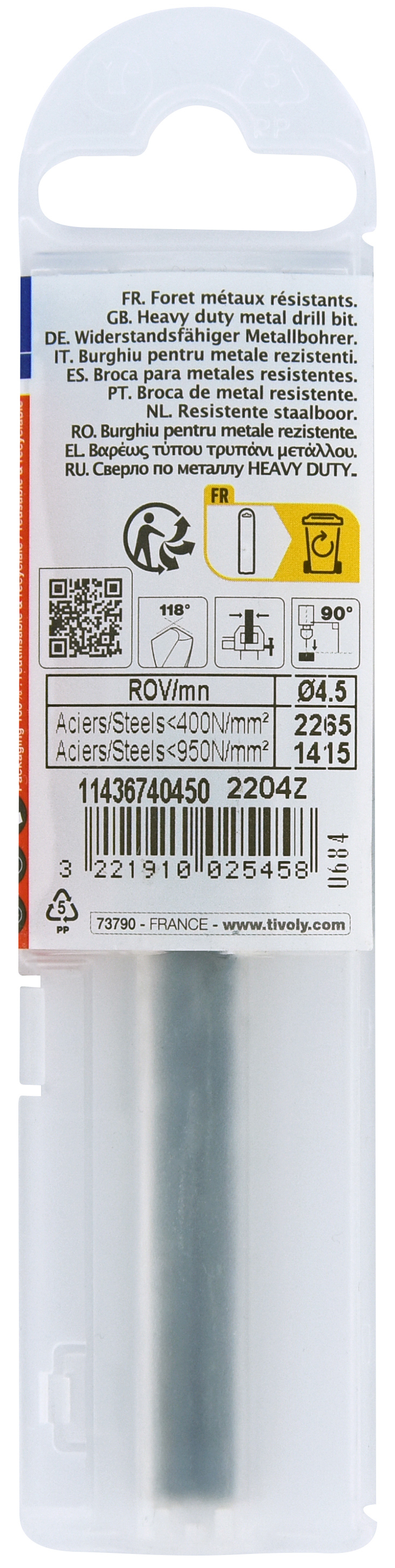 Foret métaux taillé meulé HSS -Revêtu STEAM -DIN338 -h8 -Pointe en croix Ø: 4.5 L: 80 TIVOLY - 11436740450