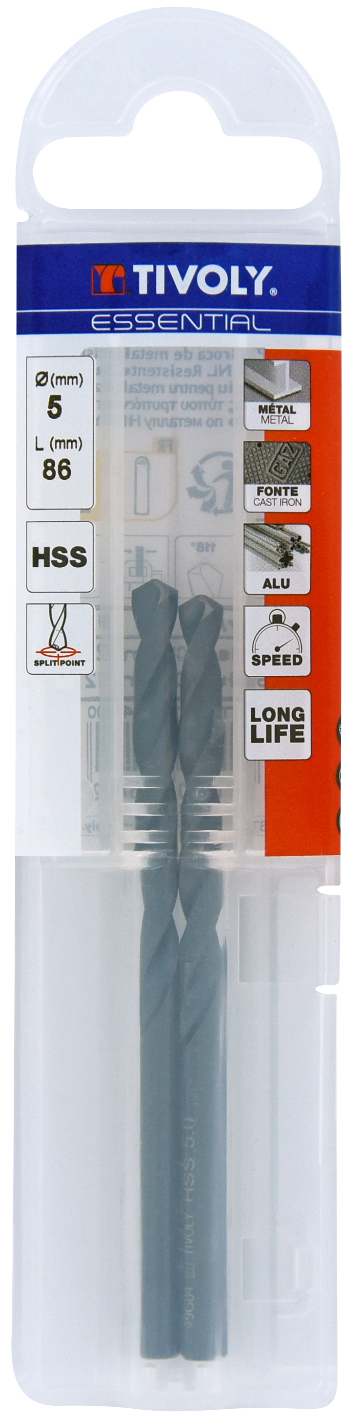 Foret métaux taillé meulé HSS -Revêtu STEAM -DIN338 -h8 -Pointe en croix Ø: 5 L: 86 TIVOLY - 11436740500