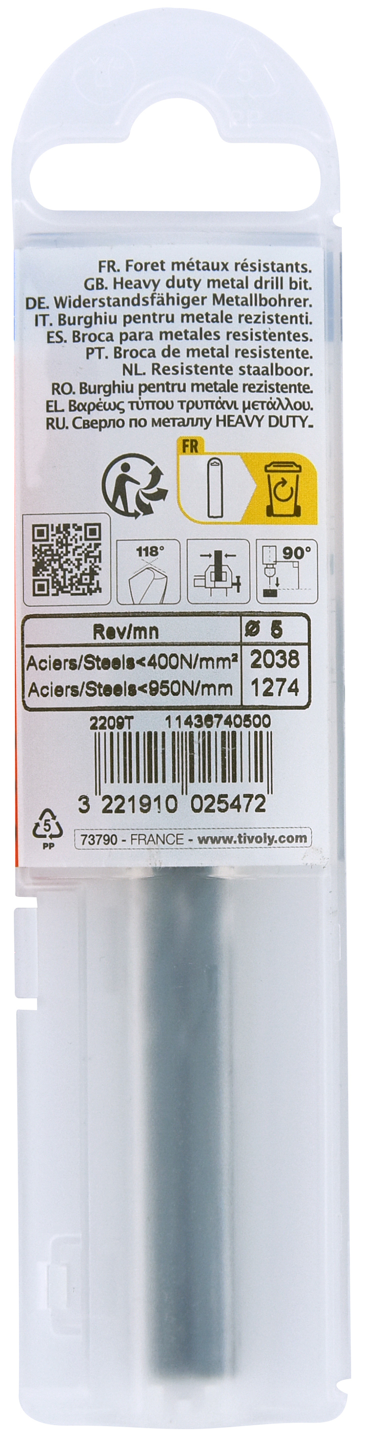 Foret métaux taillé meulé HSS -Revêtu STEAM -DIN338 -h8 -Pointe en croix Ø: 5 L: 86 TIVOLY - 11436740500