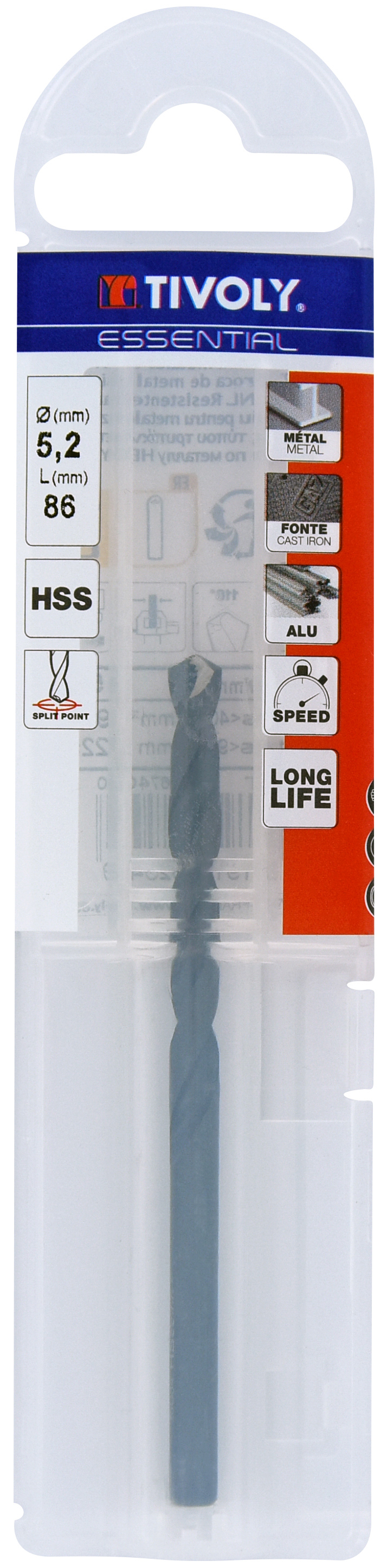 Foret métaux taillé meulé HSS -Revêtu STEAM -DIN338 -h8 -Pointe en croix Ø: 5.2 L: 86 TIVOLY - 11436740520