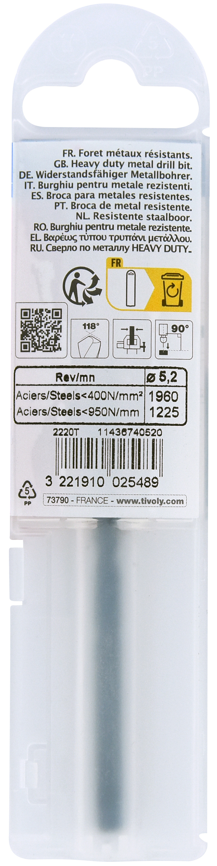 Foret métaux taillé meulé HSS -Revêtu STEAM -DIN338 -h8 -Pointe en croix Ø: 5.2 L: 86 TIVOLY - 11436740520