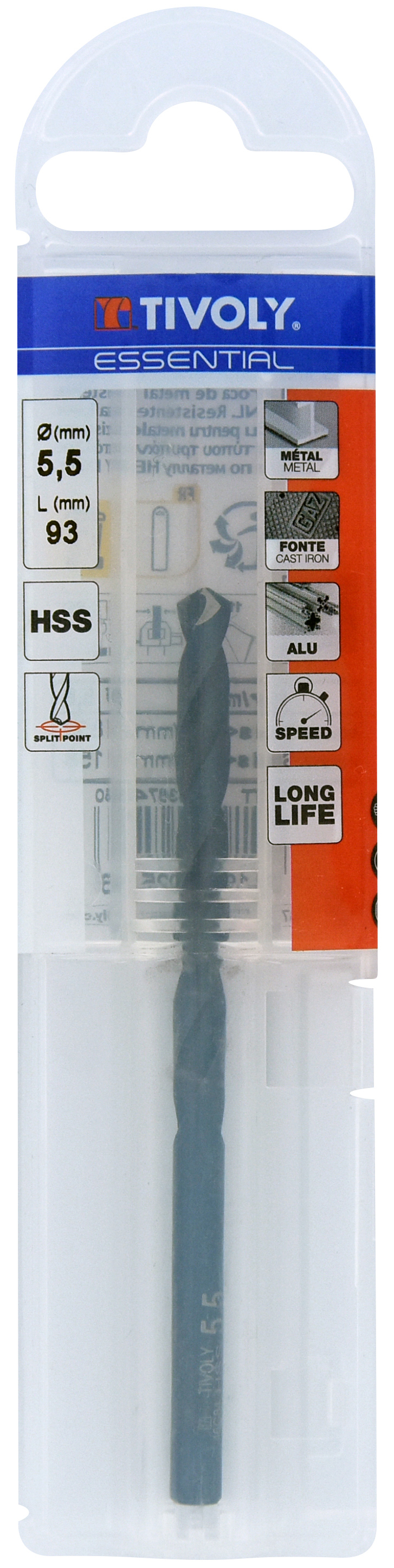 Foret métaux taillé meulé HSS -Revêtu STEAM -DIN338 -h8 -Pointe en croix Ø: 5.5 L: 93 TIVOLY - 11436740550