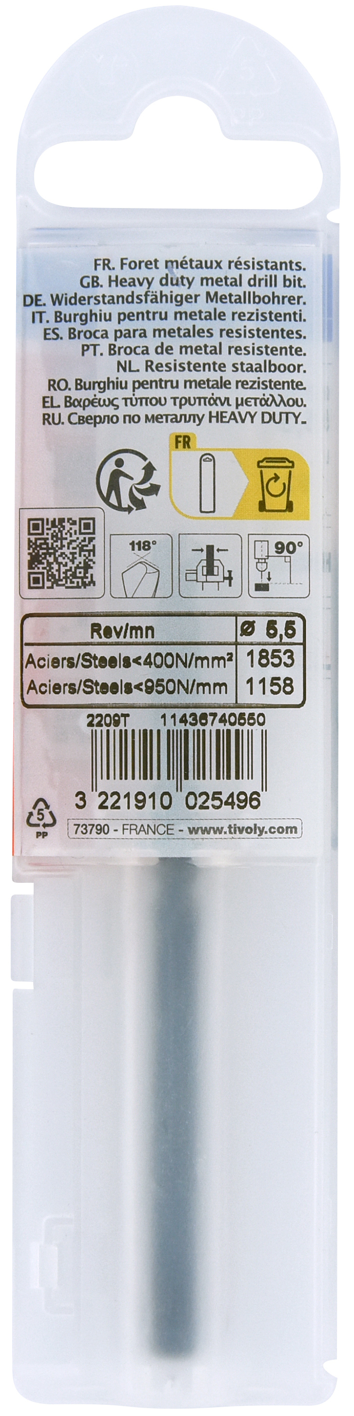 Foret métaux taillé meulé HSS -Revêtu STEAM -DIN338 -h8 -Pointe en croix Ø: 5.5 L: 93 TIVOLY - 11436740550