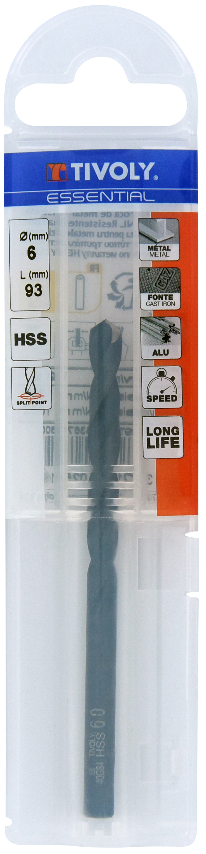 Foret métaux taillé meulé HSS -Revêtu STEAM -DIN338 -h8 -Pointe en croix Ø: 6 L: 93 TIVOLY - 11436740600