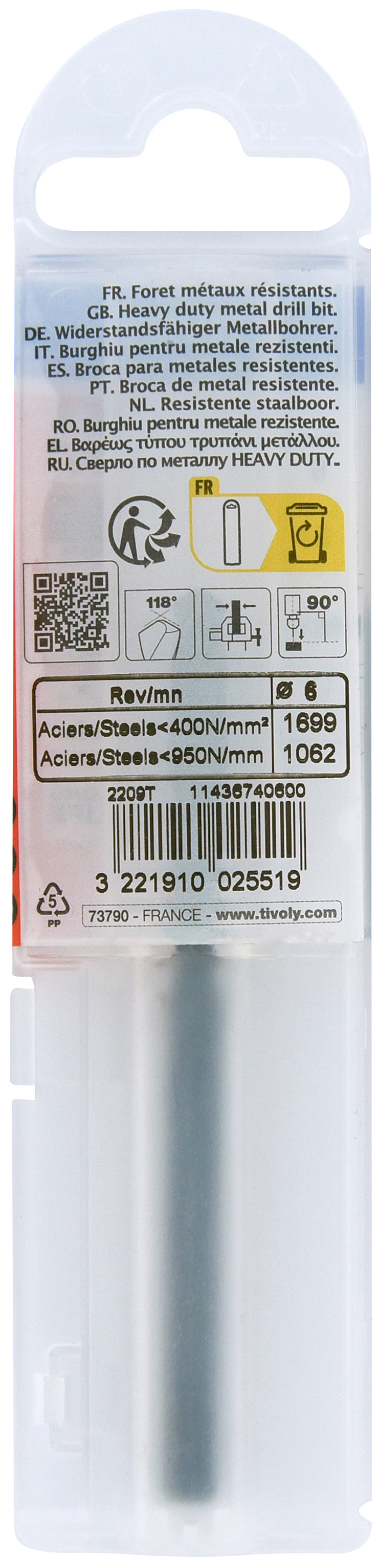 Foret métaux taillé meulé HSS -Revêtu STEAM -DIN338 -h8 -Pointe en croix Ø: 6 L: 93 TIVOLY - 11436740600