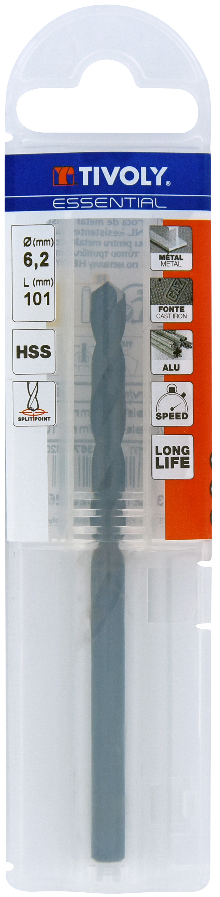 Foret métaux taillé meulé HSS -Revêtu STEAM -DIN338 -h8 -Pointe en croix Ø: 6.2 L: 101 TIVOLY - 11436740620