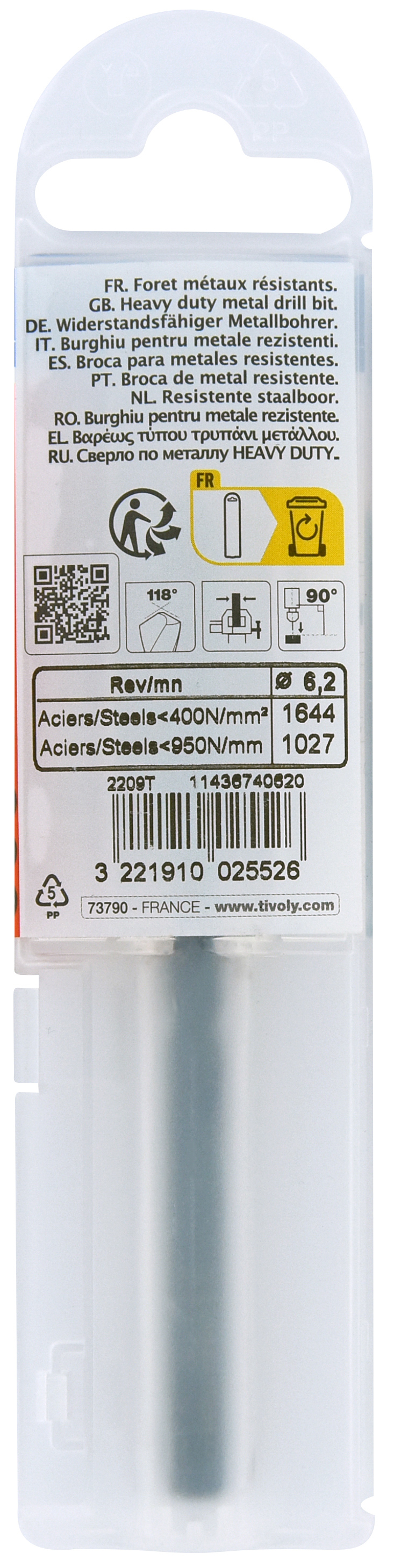 Foret métaux taillé meulé HSS -Revêtu STEAM -DIN338 -h8 -Pointe en croix Ø: 6.2 L: 101 TIVOLY - 11436740620