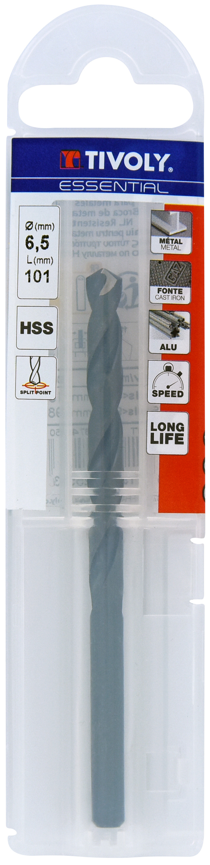 Foret métaux taillé meulé HSS -Revêtu STEAM -DIN338 -h8 -Pointe en croix Ø: 6.5 L: 101 TIVOLY - 11436740650