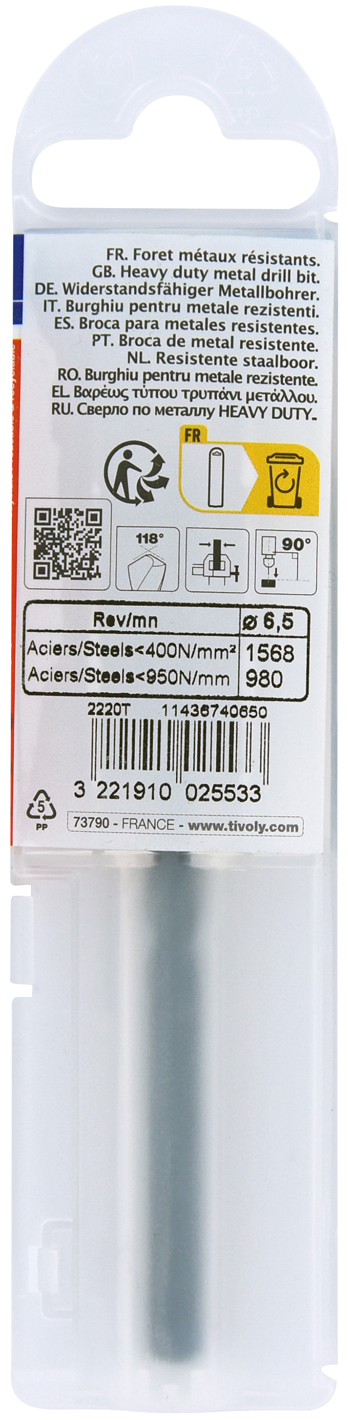 Foret métaux taillé meulé HSS -Revêtu STEAM -DIN338 -h8 -Pointe en croix Ø: 6.5 L: 101 TIVOLY - 11436740650