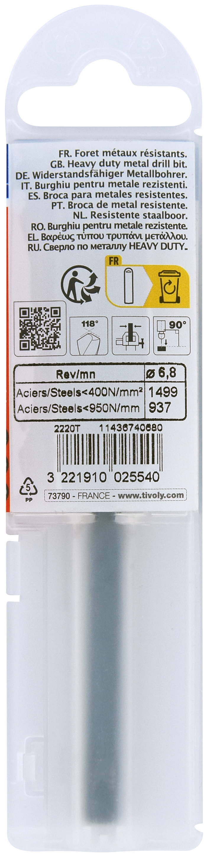 Foret métaux taillé meulé HSS -Revêtu STEAM -DIN338 -h8 -Pointe en croix Ø: 6.8 L: 109 TIVOLY - 11436740680