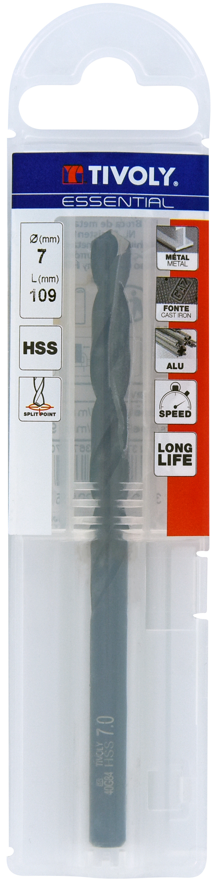 Foret métaux taillé meulé HSS -Revêtu STEAM -DIN338 -h8 -Pointe en croix Ø: 7 L: 109 TIVOLY - 11436740700