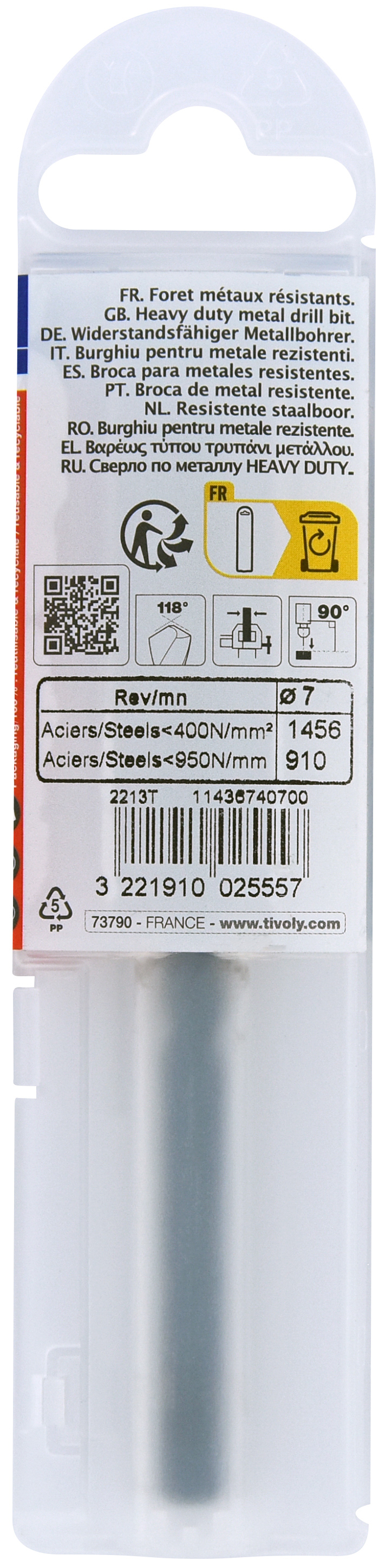 Foret métaux taillé meulé HSS -Revêtu STEAM -DIN338 -h8 -Pointe en croix Ø: 7 L: 109 TIVOLY - 11436740700