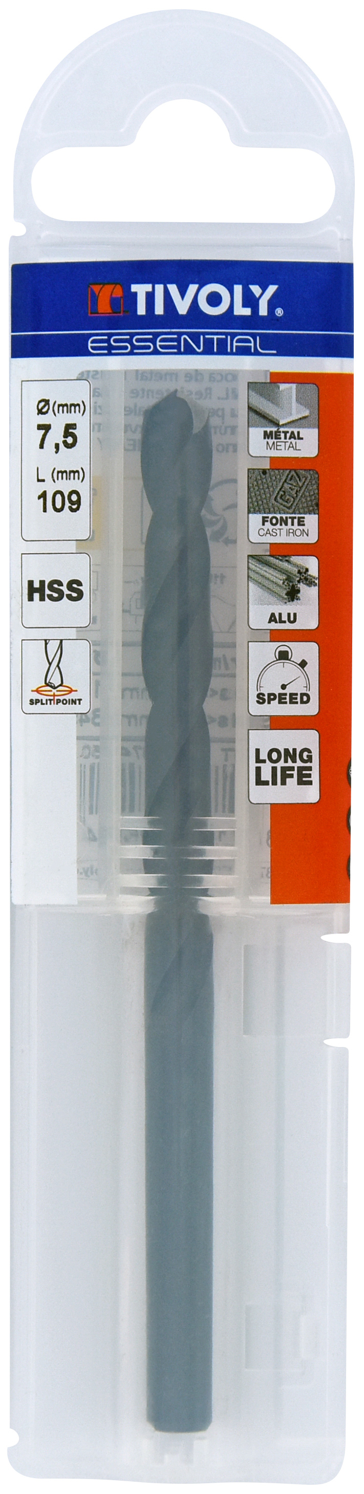 Foret métaux taillé meulé HSS -Revêtu STEAM -DIN338 -h8 -Pointe en croix Ø: 7.5 L: 109 TIVOLY - 11436740750