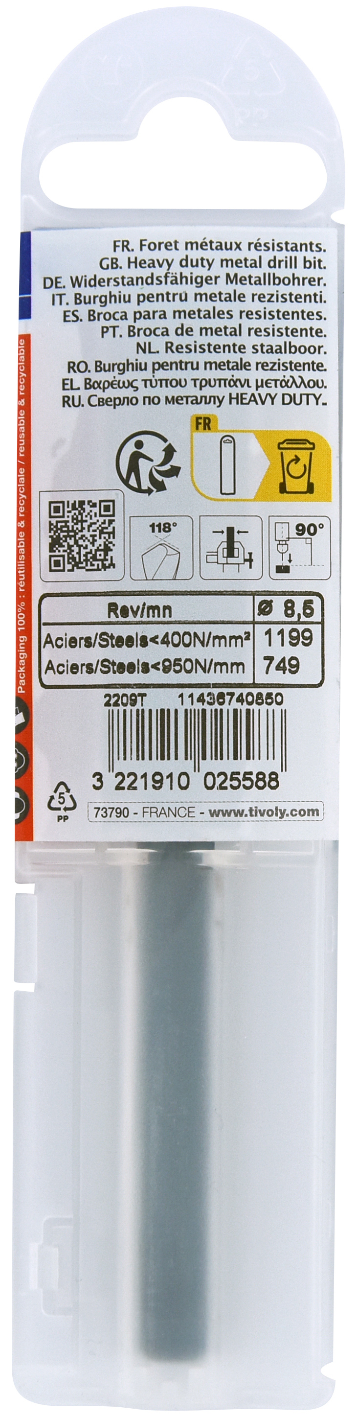 Foret métaux taillé meulé HSS -Revêtu STEAM -DIN338 -h8 -Pointe en croix Ø: 8.5 L: 117 TIVOLY - 11436740850